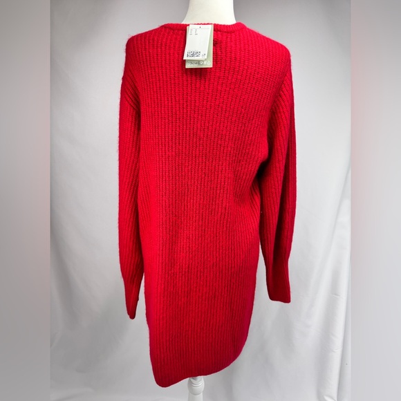 H&M Red V-Neck Sweater Dress Long Sleeve Knit Mini NWT Size S - Picture 6 of 9